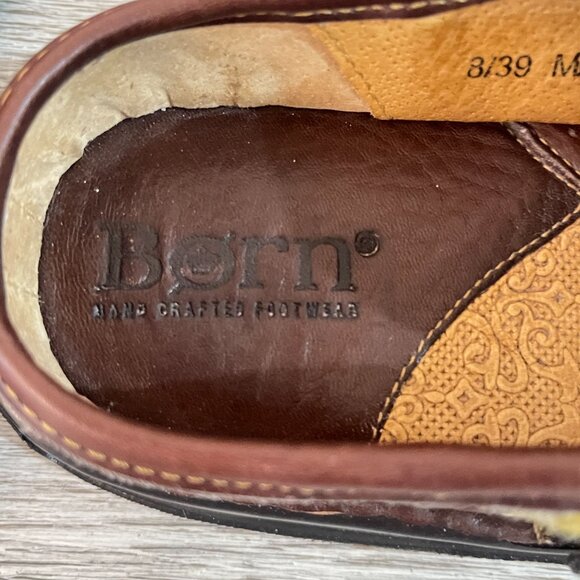 Born Shoes 8 Brown Leather Woven Wool Slip On Western - Picture 14 of 14